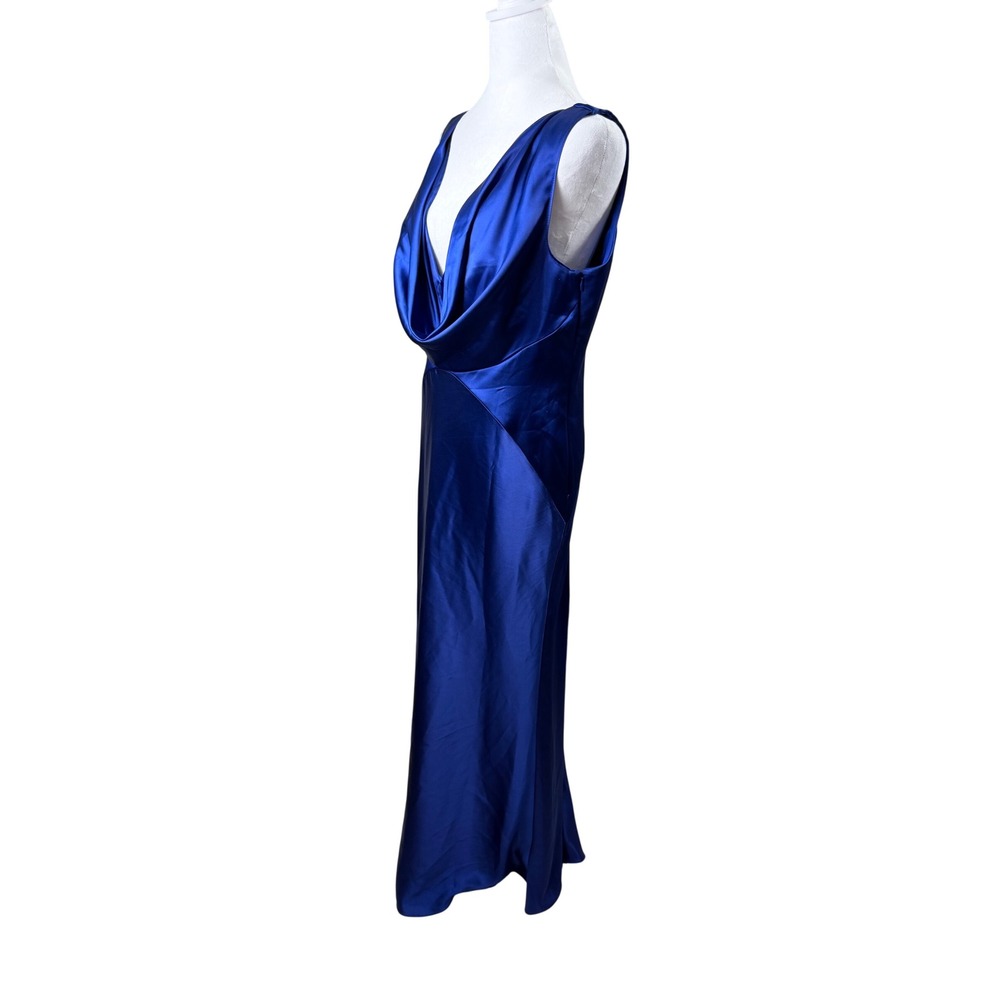 Vince Camuto Maxi Dress Womens 12 Blue Cowl Neck Satin Sleeveless NWOT - Picture 2 of 13
